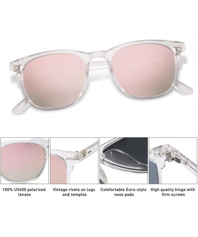 Oversized Retro Square UV400 Polarized Sunglasses Flexible TR90 Frame FANTASY SJ2112 - C5 Clear Frame/Pink Mirrored Lens - CX...