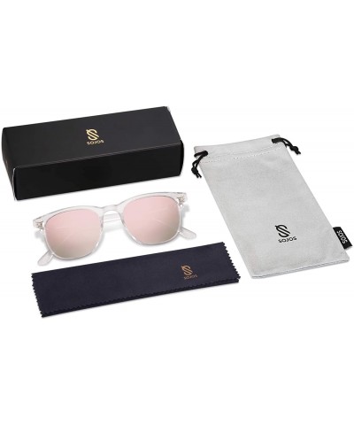 Oversized Retro Square UV400 Polarized Sunglasses Flexible TR90 Frame FANTASY SJ2112 - C5 Clear Frame/Pink Mirrored Lens - CX...