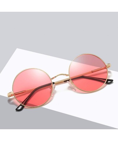 Round Metal Steampunk Sunglasses Polarized Oval Mirror Round Men Women Driving Glasses UV400 - Pinkmirror - CK197Y76CC9 $35.40