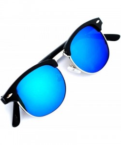 Cat Eye Aviator Brow Bar Flat Mirror Multicolor Lens Sunglasses Metal Frame - Mirror_silver_blue - CL1834G4MST $9.54