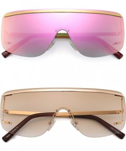 Oversized Oversized Shield Sunglasses Trendy Flat Top Rimless Sun Glasses for Women Men - CK18X4U2AUQ $21.62