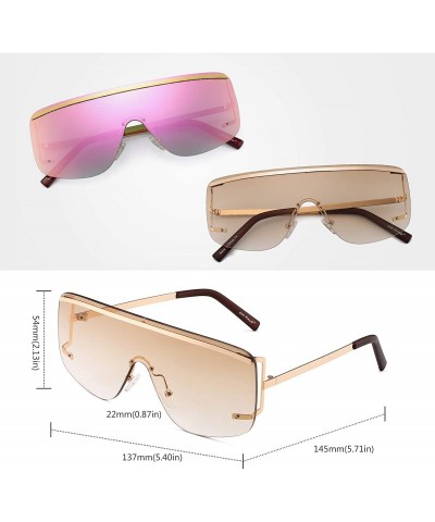 Oversized Oversized Shield Sunglasses Trendy Flat Top Rimless Sun Glasses for Women Men - CK18X4U2AUQ $21.62