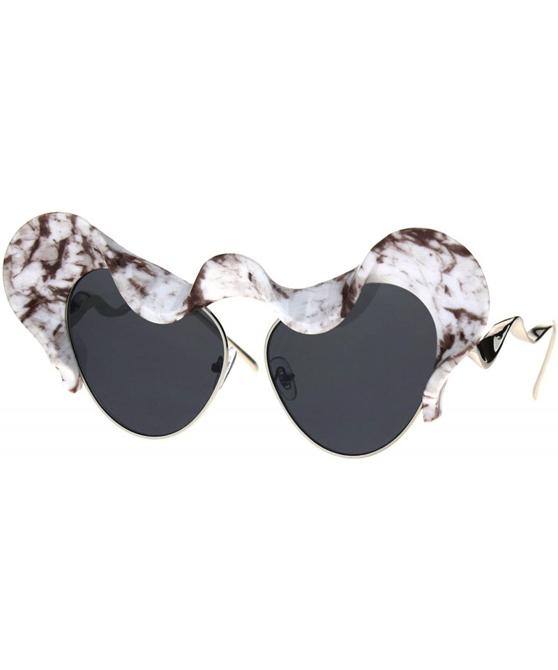 Oversized Womens Sunglasses Super Unique Wavy Cloud Top Cateye Frame UV 400 - White Brown Marble - CN1874U67HY $9.14