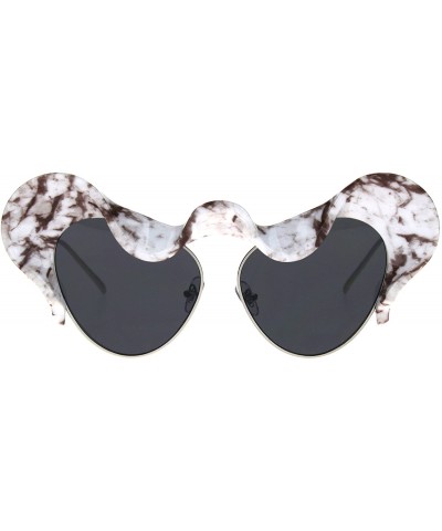 Oversized Womens Sunglasses Super Unique Wavy Cloud Top Cateye Frame UV 400 - White Brown Marble - CN1874U67HY $9.14