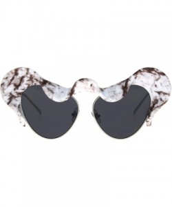 Oversized Womens Sunglasses Super Unique Wavy Cloud Top Cateye Frame UV 400 - White Brown Marble - CN1874U67HY $9.14