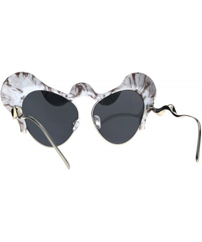 Oversized Womens Sunglasses Super Unique Wavy Cloud Top Cateye Frame UV 400 - White Brown Marble - CN1874U67HY $9.14