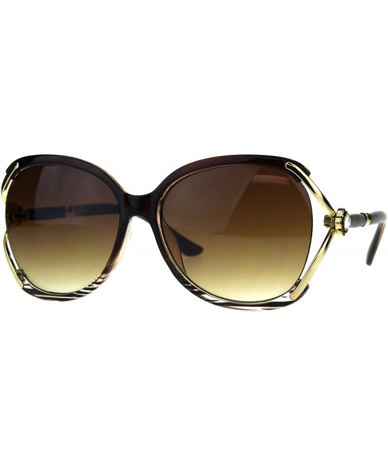 Square Womens Fashion Sunglasses Rhinestone Flower Accent Designer Style - Brown - CH18H3QRR0Z $8.99