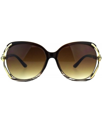 Square Womens Fashion Sunglasses Rhinestone Flower Accent Designer Style - Brown - CH18H3QRR0Z $8.99