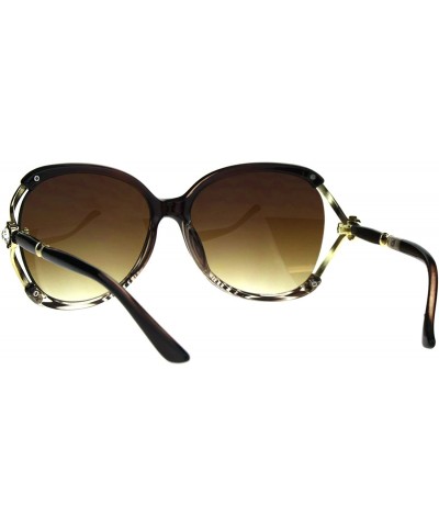 Square Womens Fashion Sunglasses Rhinestone Flower Accent Designer Style - Brown - CH18H3QRR0Z $8.99