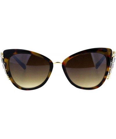 Cat Eye Womens Side Visor Shadelier Rhinestone Jewel Cat Eye Mod Sunglasses - Tortoise Gold Brown - CR18HSU4MXR $11.15