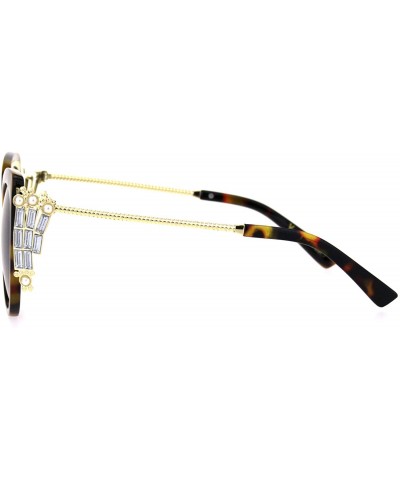 Cat Eye Womens Side Visor Shadelier Rhinestone Jewel Cat Eye Mod Sunglasses - Tortoise Gold Brown - CR18HSU4MXR $11.15