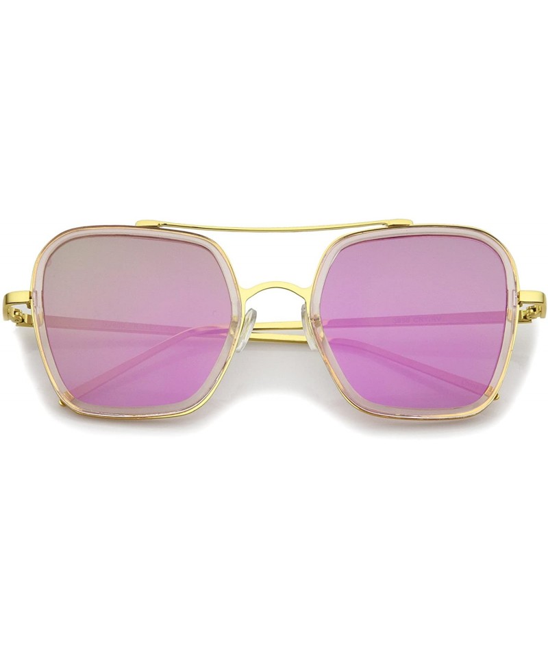 Square Modern Slim Temple Browbar Color Mirrored Flat Lens Square Sunglasses 52mm - Pink-gold / Magenta Mirror - CQ12KUKHKC7 ...