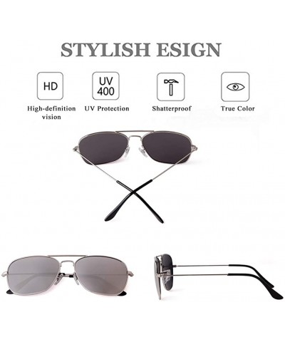 Square Retro Square Sunglasses for Women Men Unisex Vintage Polarized Lens Lightweight Sun Glasses - Silver Frame Lens - CO19...