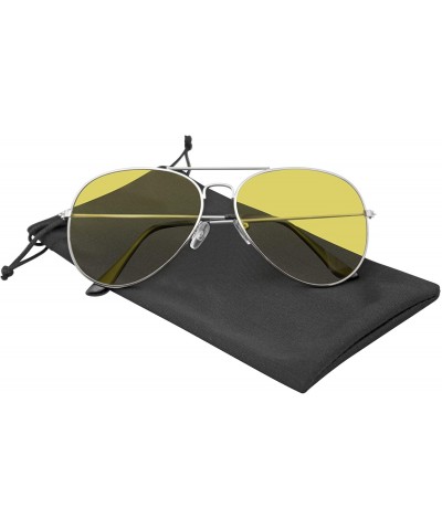 Aviator Sunglasses Mens Womens Retro Color Tinted Lens Aviator Sunglasses - Yellow - CJ18WE0XQA5 $10.58