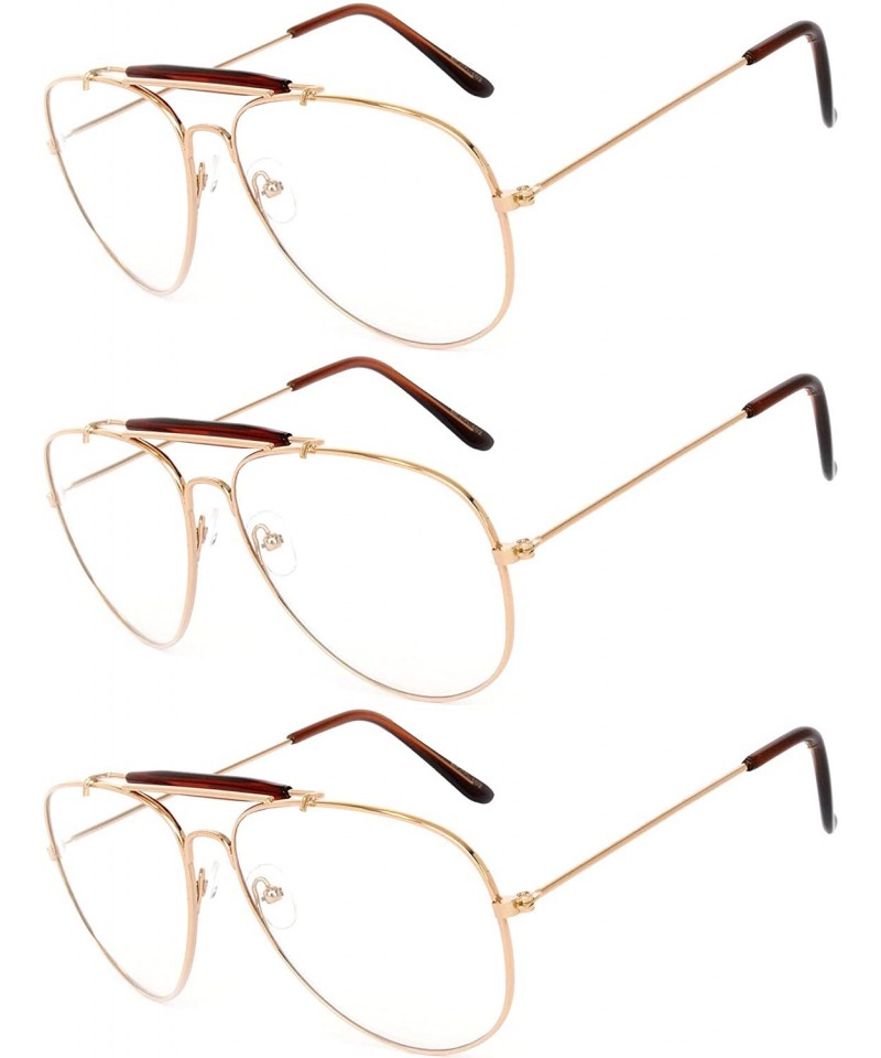 Aviator Aviator Clear Lens Metal Sunglasses Men's Women's Non-Prescription - Aviator_brow_bar_gold_3p - C0182W0HY73 $13.61