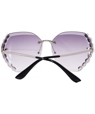 Oversized Women Stylish Oversized Rimless Gradient Diamond Cutting Lens Sunglasses - Gray - CY197EUZLY6 $15.13