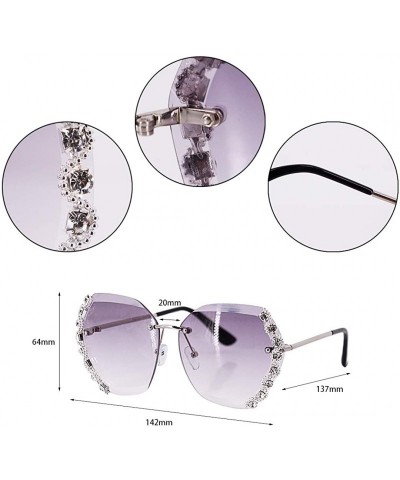 Oversized Women Stylish Oversized Rimless Gradient Diamond Cutting Lens Sunglasses - Gray - CY197EUZLY6 $15.13