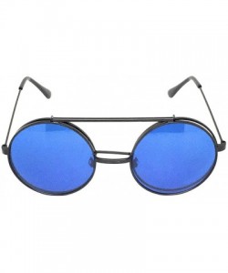 Goggle Flip Up Steampunk Metal Django Sunglasses - Black- Blue - C8180IO4OQW $11.94