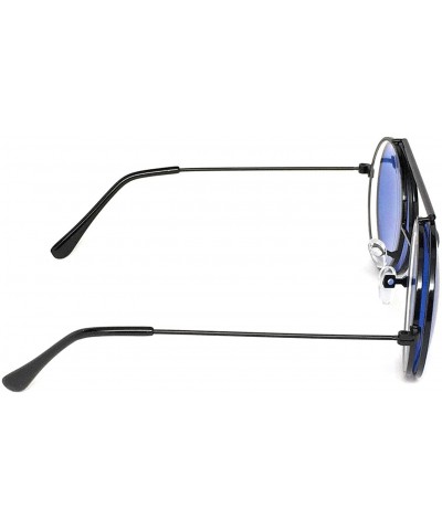 Goggle Flip Up Steampunk Metal Django Sunglasses - Black- Blue - C8180IO4OQW $11.94