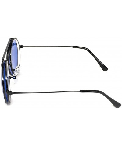 Goggle Flip Up Steampunk Metal Django Sunglasses - Black- Blue - C8180IO4OQW $11.94