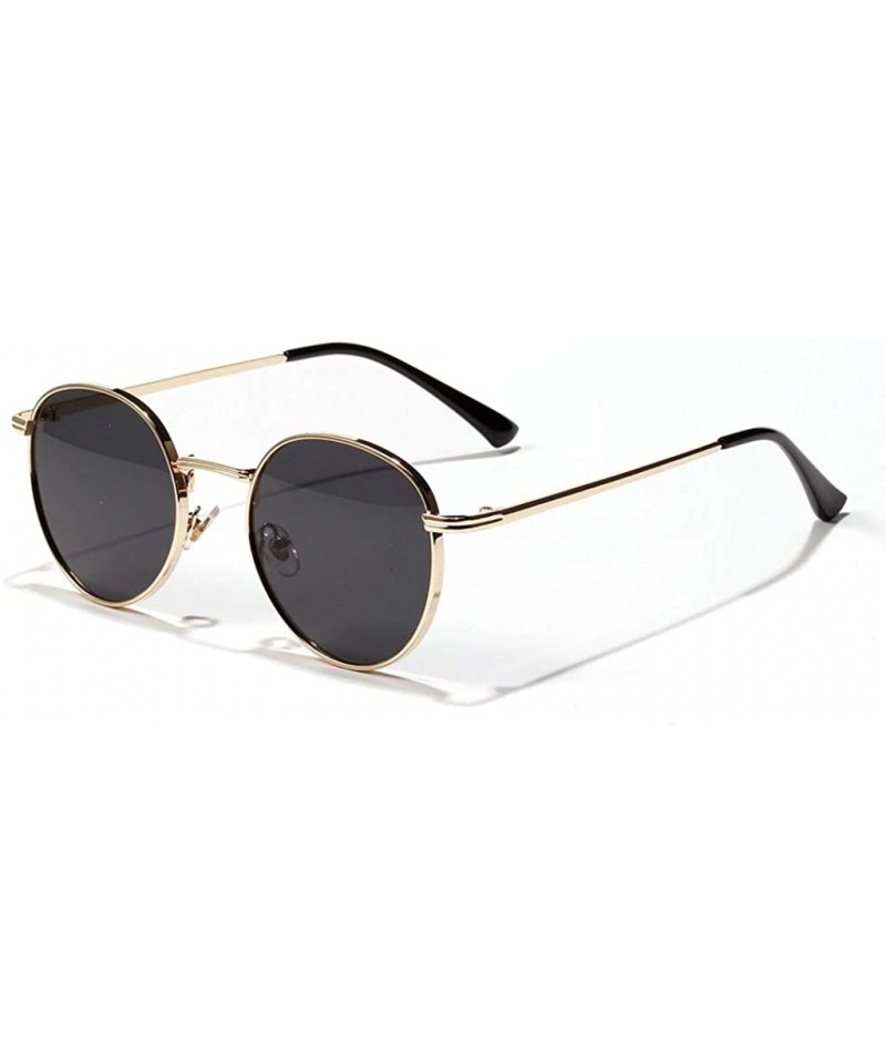 Round Women Retro Sunglasses Metal Men Summer Round Sun Glasses Male Birthday Gifts Uv400 - Gold With Black - C4199LK6GZK $12.36