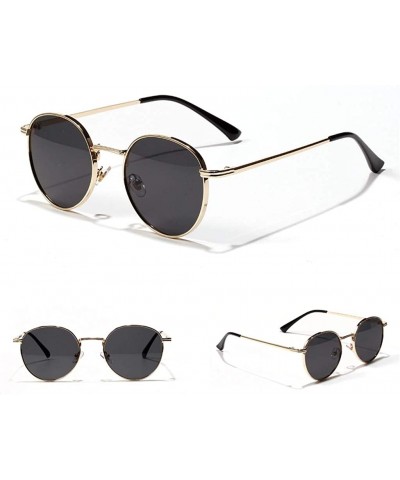 Round Women Retro Sunglasses Metal Men Summer Round Sun Glasses Male Birthday Gifts Uv400 - Gold With Black - C4199LK6GZK $12.36