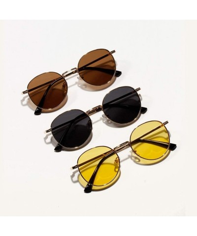 Round Women Retro Sunglasses Metal Men Summer Round Sun Glasses Male Birthday Gifts Uv400 - Gold With Black - C4199LK6GZK $12.36