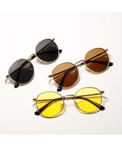 Round Women Retro Sunglasses Metal Men Summer Round Sun Glasses Male Birthday Gifts Uv400 - Gold With Black - C4199LK6GZK $12.36