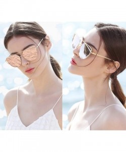 Round Cat Eye Mirrored Flat Lenses Polarized Metal Frame Women Sunglasses SR004 - C818N6O6ZR7 $13.84