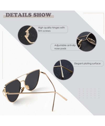 Round Cat Eye Mirrored Flat Lenses Polarized Metal Frame Women Sunglasses SR004 - C818N6O6ZR7 $13.84