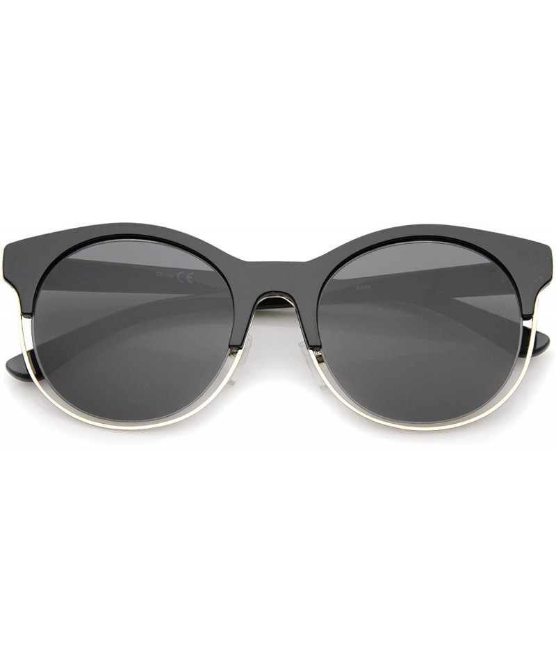 Cat Eye Modern Half Frame Metal Trim Round Cat Eye Sunglasses 53mm - Shiny Black-gold / Smoke - CE12KUKMWAV $13.22