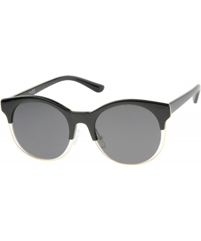 Cat Eye Modern Half Frame Metal Trim Round Cat Eye Sunglasses 53mm - Shiny Black-gold / Smoke - CE12KUKMWAV $13.22