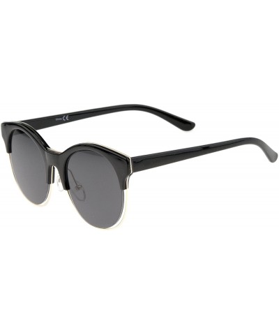 Cat Eye Modern Half Frame Metal Trim Round Cat Eye Sunglasses 53mm - Shiny Black-gold / Smoke - CE12KUKMWAV $13.22