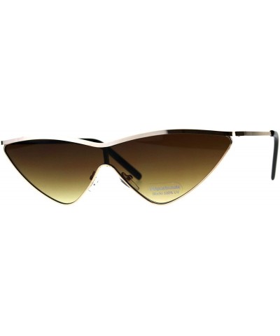 Oversized Womens Goth Shield Narrow Cat Eye Metal Rim Flat Top Sunglasses - Gold Brown - CX18D5SDYD2 $10.89