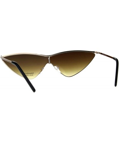 Oversized Womens Goth Shield Narrow Cat Eye Metal Rim Flat Top Sunglasses - Gold Brown - CX18D5SDYD2 $10.89