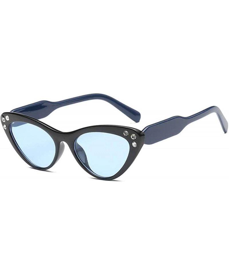 Square Fashion Unisex Plastic Frame Retro Cat Eye Sunglasses UV400 - Black Blue - CX18NOAMCOG $12.15