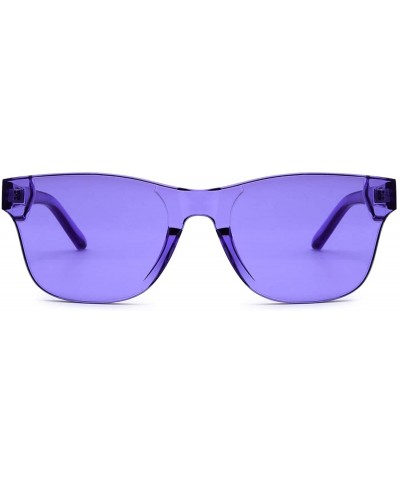 Rimless Oversized Colorful One Piece Square Sunglasses Flat Gradient Transparent Lenses Party Sun Glasses - Purple - CW18S7R6...