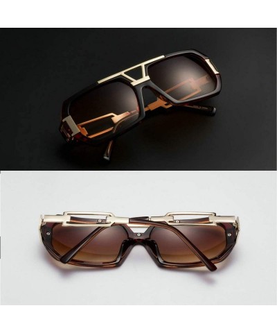 Rectangular Oversized Men Square Sunglasses Fashion Vintage Pilot Sunglasses Retro Glasses Metal - 2 - CL19548O7UA $15.44