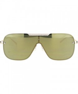 Shield Mens Retro Mobster Shield Racer Futuristic Metal Rim Sunglasses - Gold Green Mirror - CI18O9MXQI9 $10.72