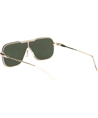 Shield Mens Retro Mobster Shield Racer Futuristic Metal Rim Sunglasses - Gold Green Mirror - CI18O9MXQI9 $10.72