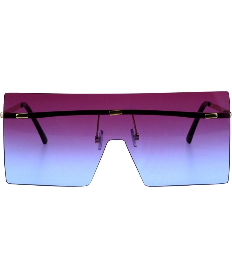 Oversized Futuristic Rimless Shield Oceanic Gradient Robotic Metal Rim Sunglasses - Gold Purple Blue - CM18GM39LQQ $11.11