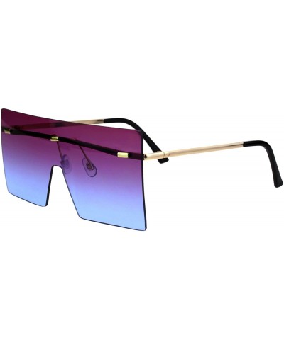 Oversized Futuristic Rimless Shield Oceanic Gradient Robotic Metal Rim Sunglasses - Gold Purple Blue - CM18GM39LQQ $11.11