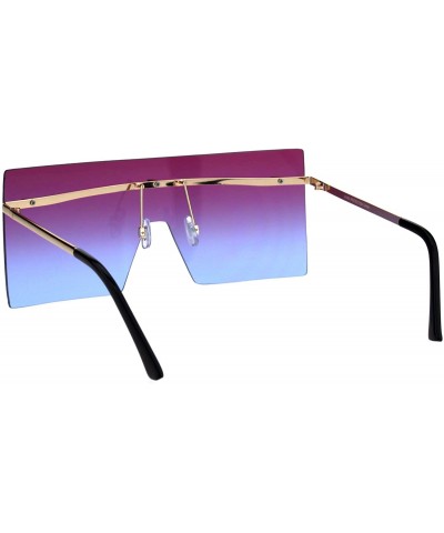 Oversized Futuristic Rimless Shield Oceanic Gradient Robotic Metal Rim Sunglasses - Gold Purple Blue - CM18GM39LQQ $11.11