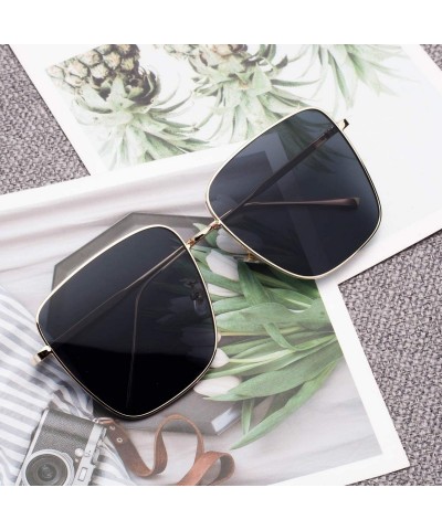 Oversized Womens Square Sunglasses UV Protection Metal Frame Ladies Glasses for Women 8808 - Black - CR198SL8K5Y $15.25