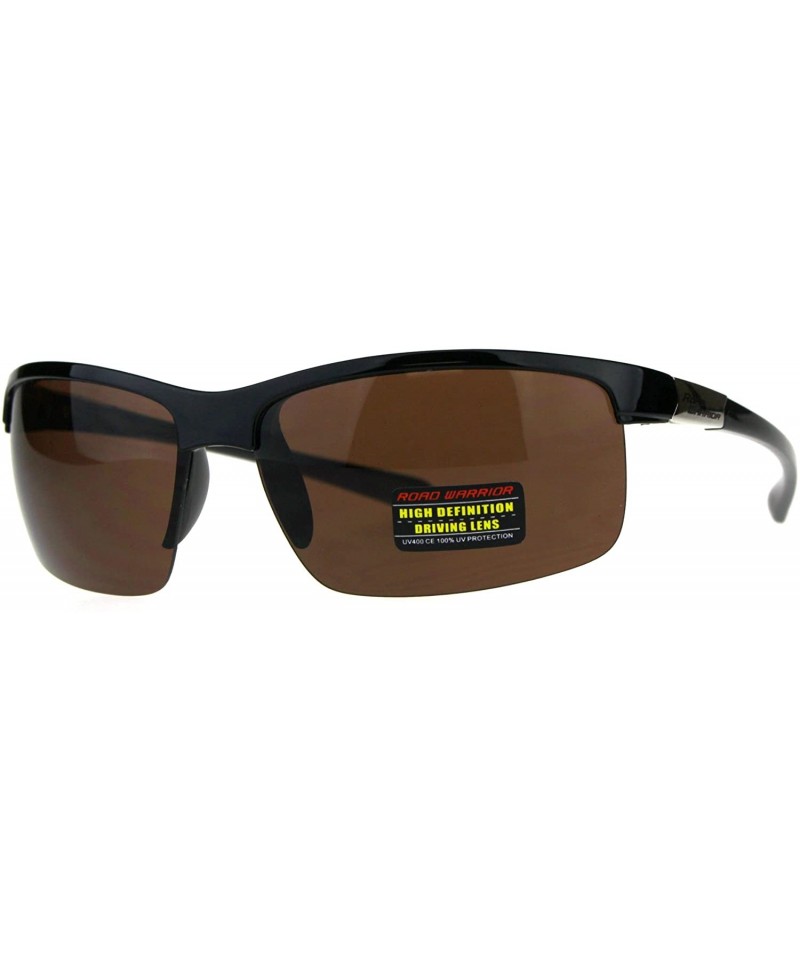 Sport Mens HD Lens Sport Baseball Half Rim Road Warrior Plastic Sunglasses - Shiny Black - CR18CAWSOZH $8.81