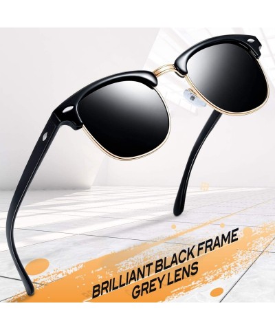 Rimless Semi Rimless Polarized Sunglasses Women Men Retro Brand Sun Glasses - Gloss Black+classic Black - CR196Z63ADA $14.07