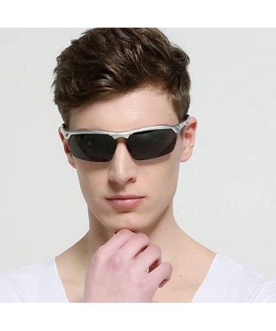 Sport Sports Sunglasses Drive Polarized Sunglasses HD Outdoor Glasses - Silver Frame Gun Gray Lens - CZ183AZKMTH $30.17