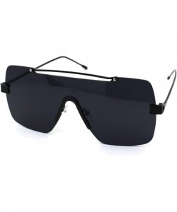 Rimless Luxury Minimal Rimless Oversize Shield Rectangular Racer Sunglasses - All Black - C1190RZT038 $17.23