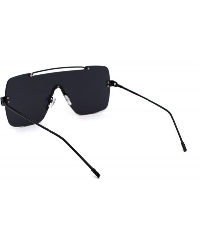 Rimless Luxury Minimal Rimless Oversize Shield Rectangular Racer Sunglasses - All Black - C1190RZT038 $17.23