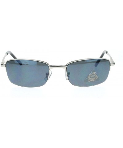 Rectangular Mens Classic Narrow Short Rectangular Metal Rim Sunglasses - Silver - CY11YAXOITN $12.57